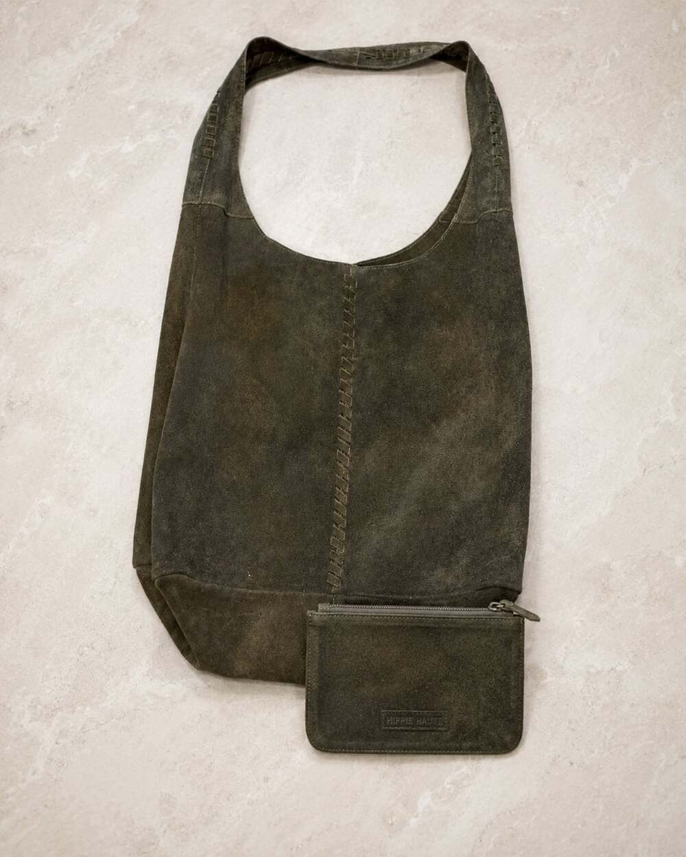 Haute Hippie Distressed Suede Hobo Shoulder Bag with Matching Zip